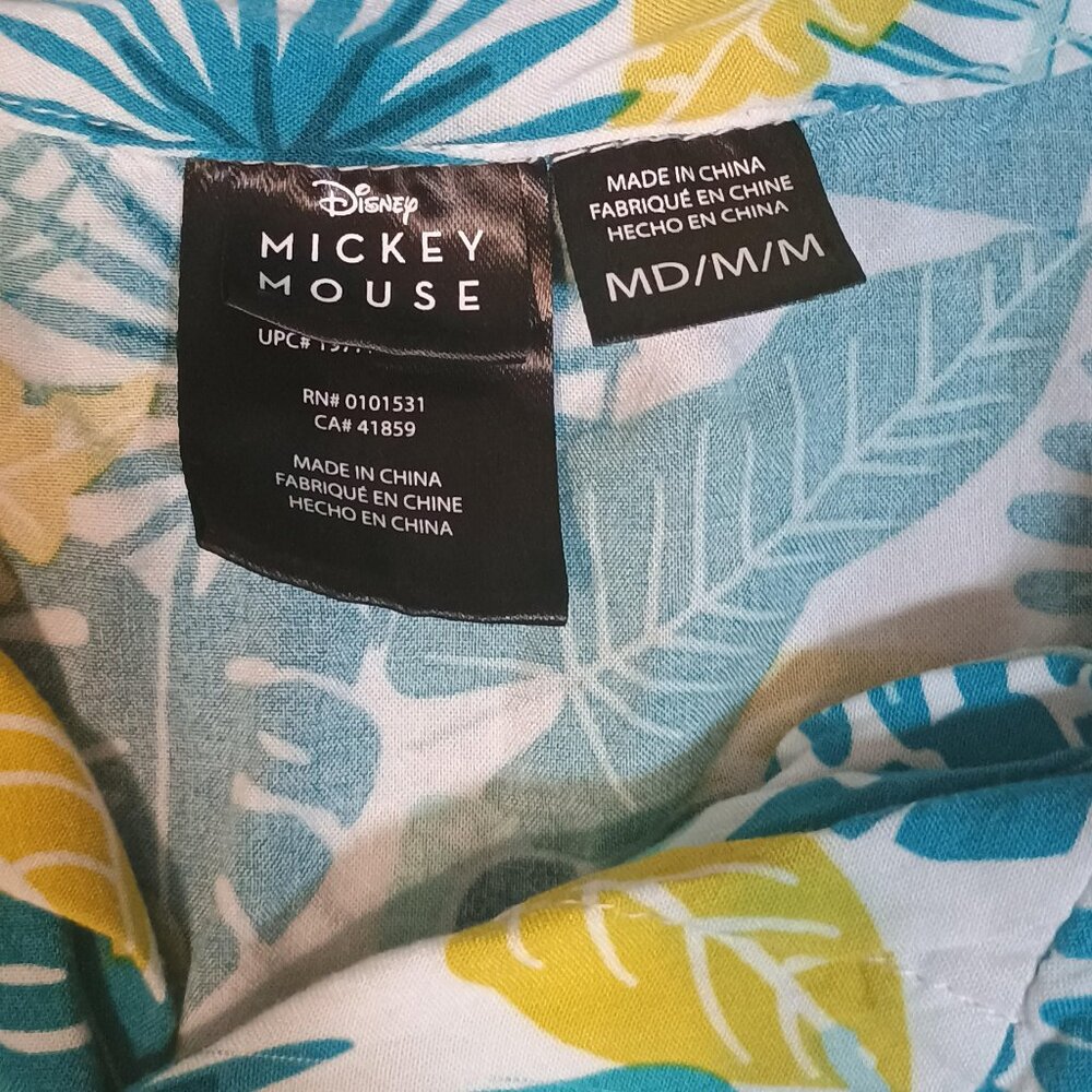Disney/Mickey Mouse Hawaiian Shirt/Men M/Teal White Yellow/Tropical Vacation Alo - Picture 2 of 8